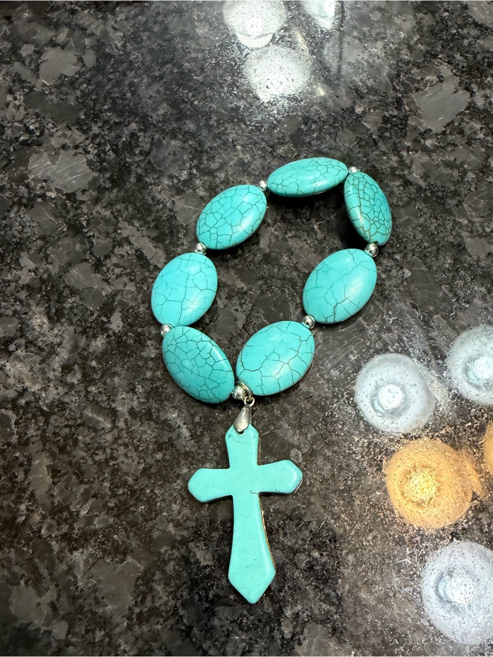 Turquoise Cross Bead Stretch Bracelet for Kids